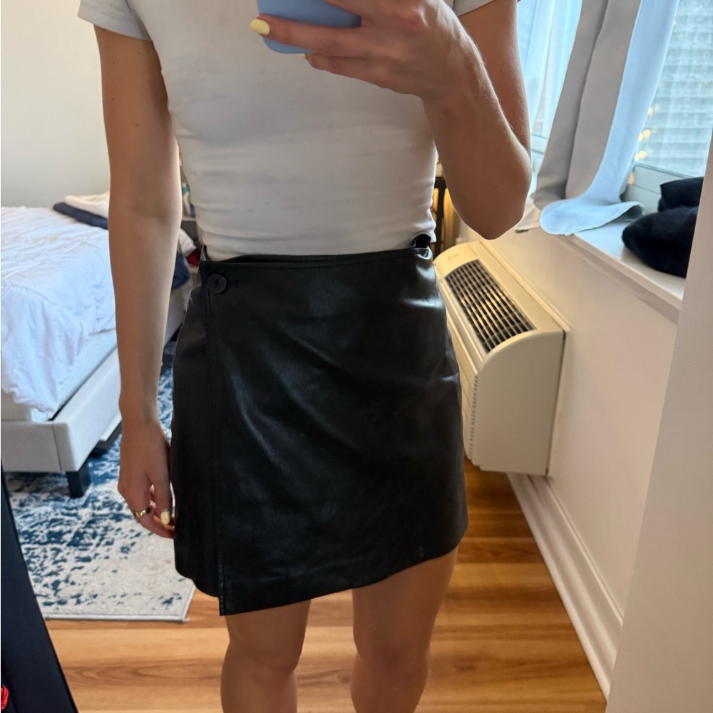 Aritzia Faux Leather Wrap Mini Skirt